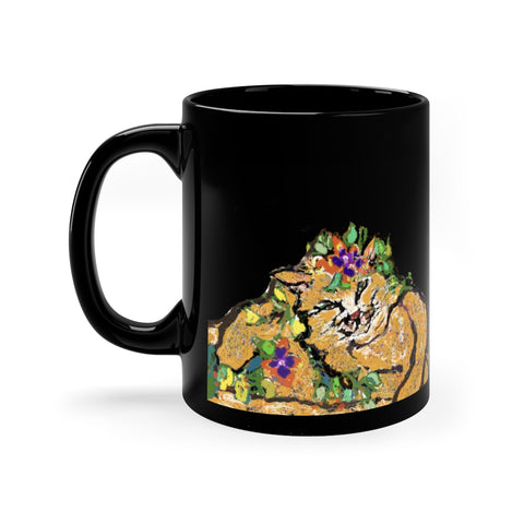 Flower Cat - Black Coffee Mug, 11oz