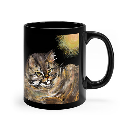 Sun Cat - Black Coffee Mug, 11oz