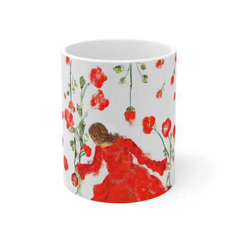 Rose Catcher - White and Red Ceramic Mug 11oz