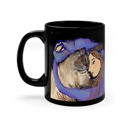 Cat Love - Black Coffee Mug, 11oz